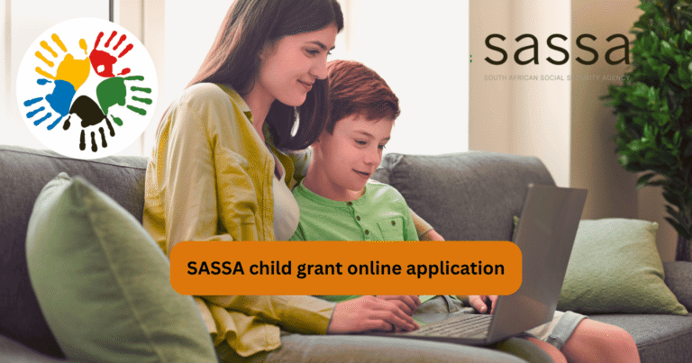 parent completing SASSA child grant online application on laptop